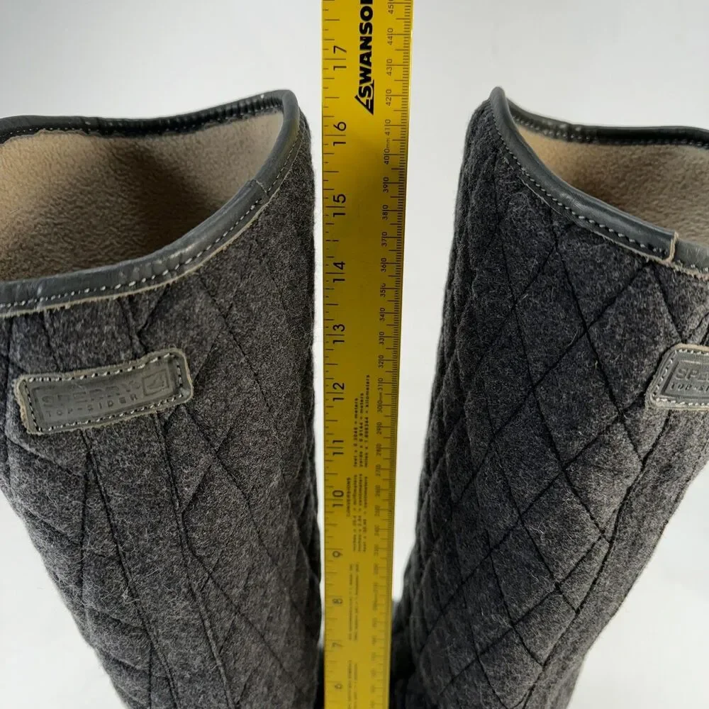 Women Sperry Top Sider Tall Quilt Rubber Riding Boots Size 7 Lined Gray 9769696